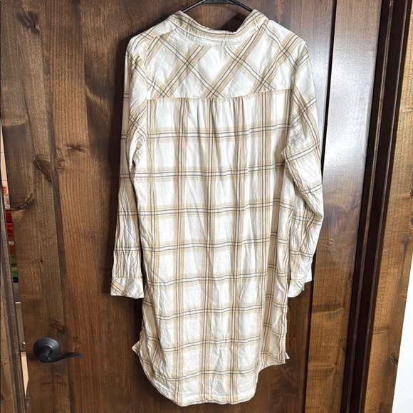 Cream and Tan button down Plaid nighty Shirt Dress  soft surroundings Women’s XL - Picture 4 of 6